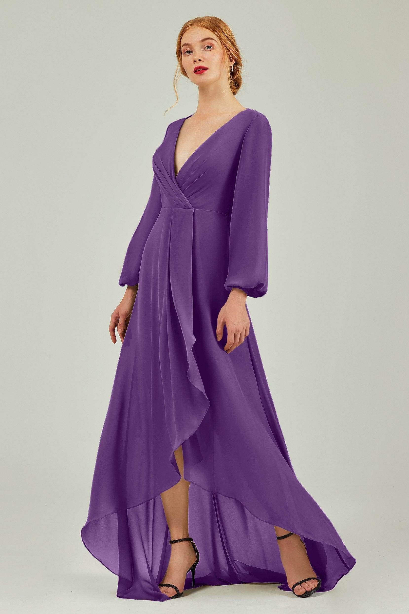 Asymmetrical Sweep-Brush Chiffon Bridesmaid Dress Formal Dresses CB0239 - COCOMELODY